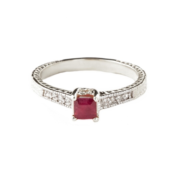 14K. SOLID GOLD RING WITH NATURAL DIAMONDS & RUBY - Picture 3 of 4